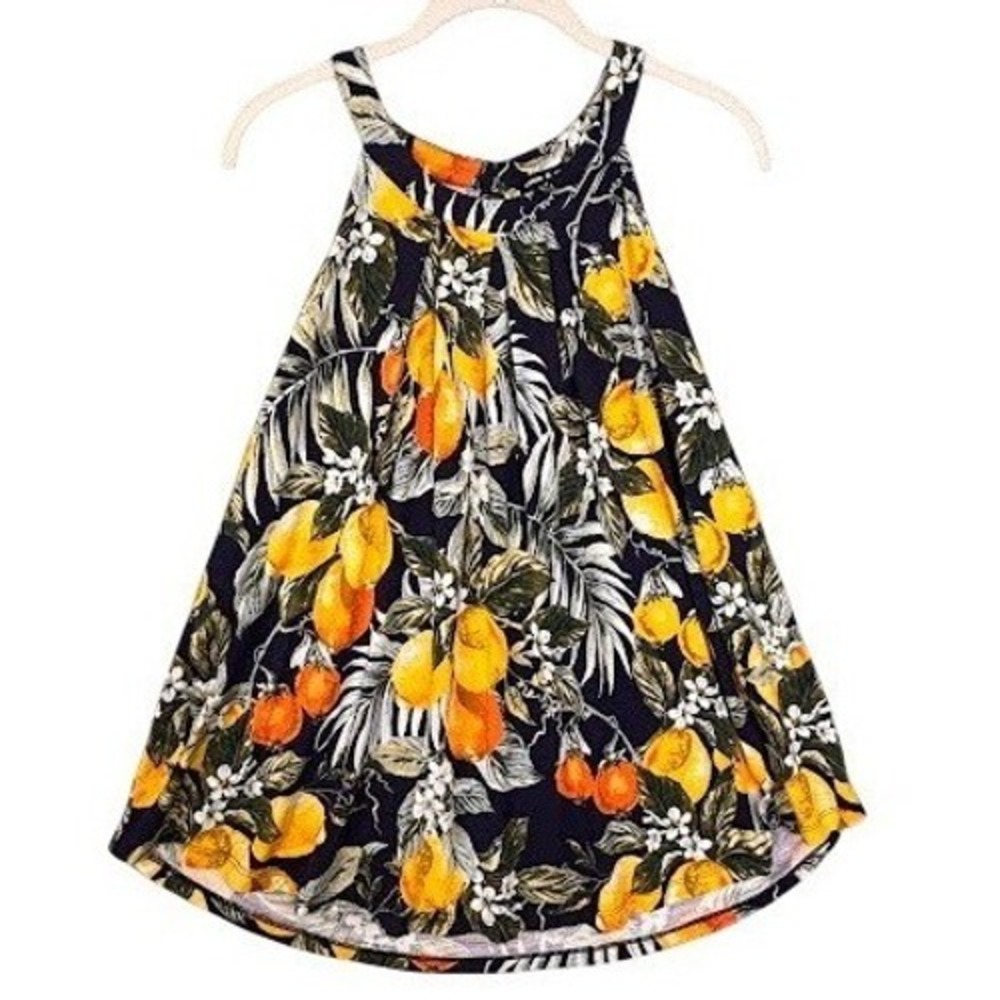Cable & Gauge Women XL Navy Blue Lemon Orange Fruit Print Halter Tank Top